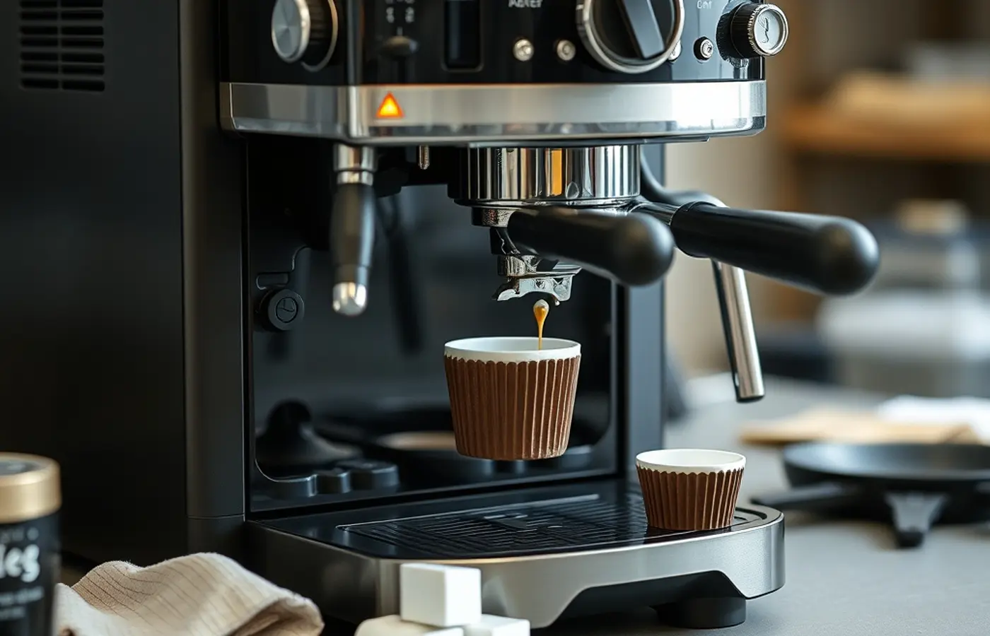 Bandeau de commande d une machine a cafe a grain avec des voyants de defaut allumes